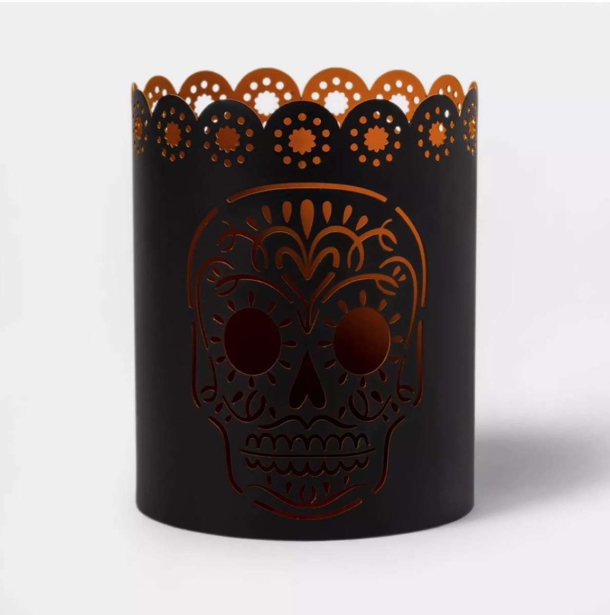 black votive holder with sugar skull design, target halloween decor
