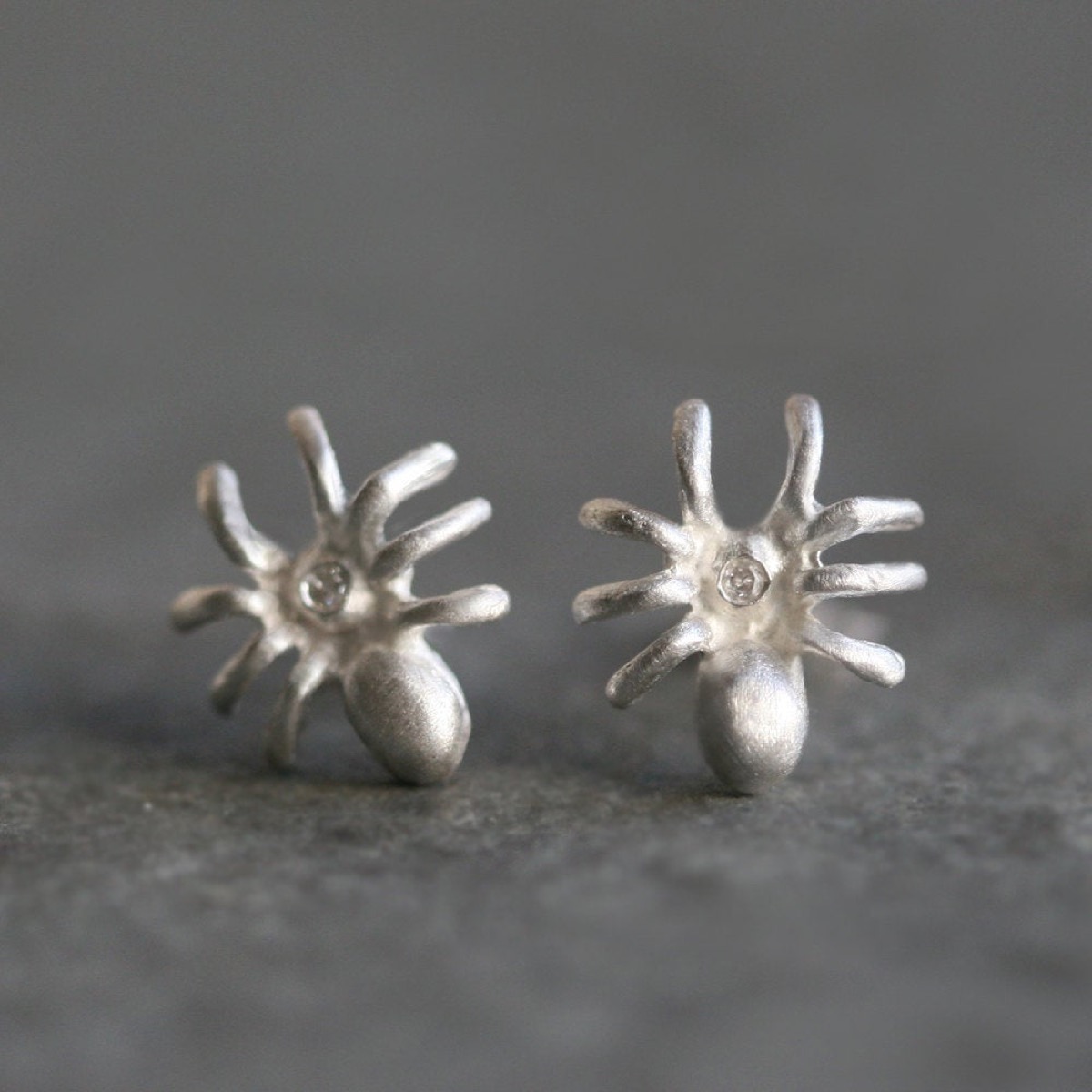 silver spider earrings with diamonds in them, Etsy jewelry