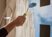 hand painting kitchen wall blue