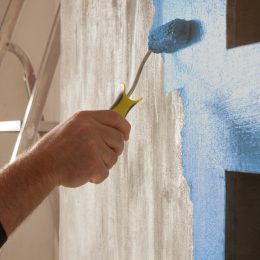 hand painting kitchen wall blue