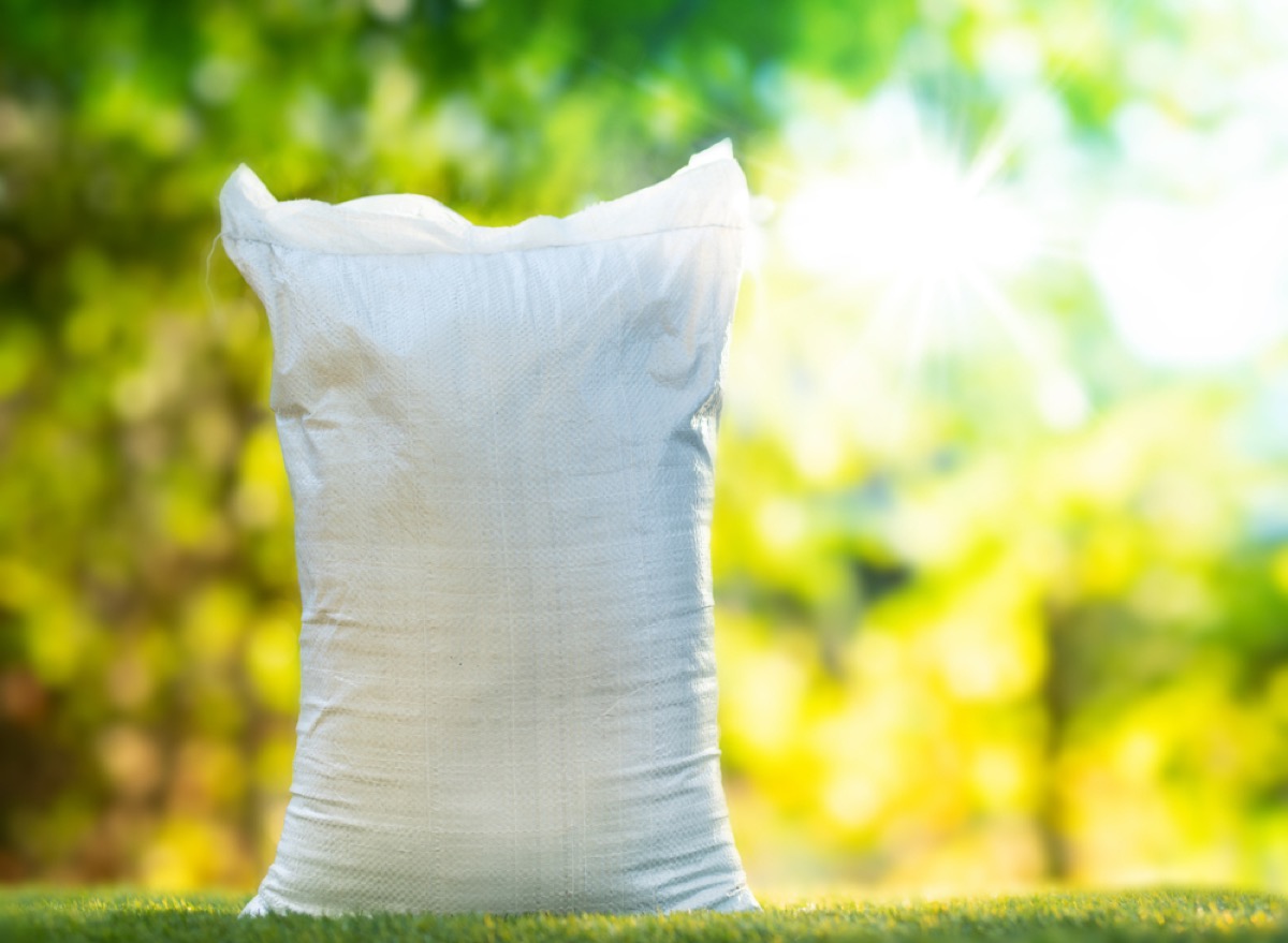 white bag of fertilizer outdoors