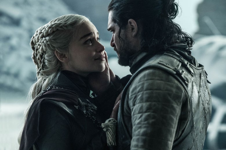 dany and jon embracing in the game of thrones finale