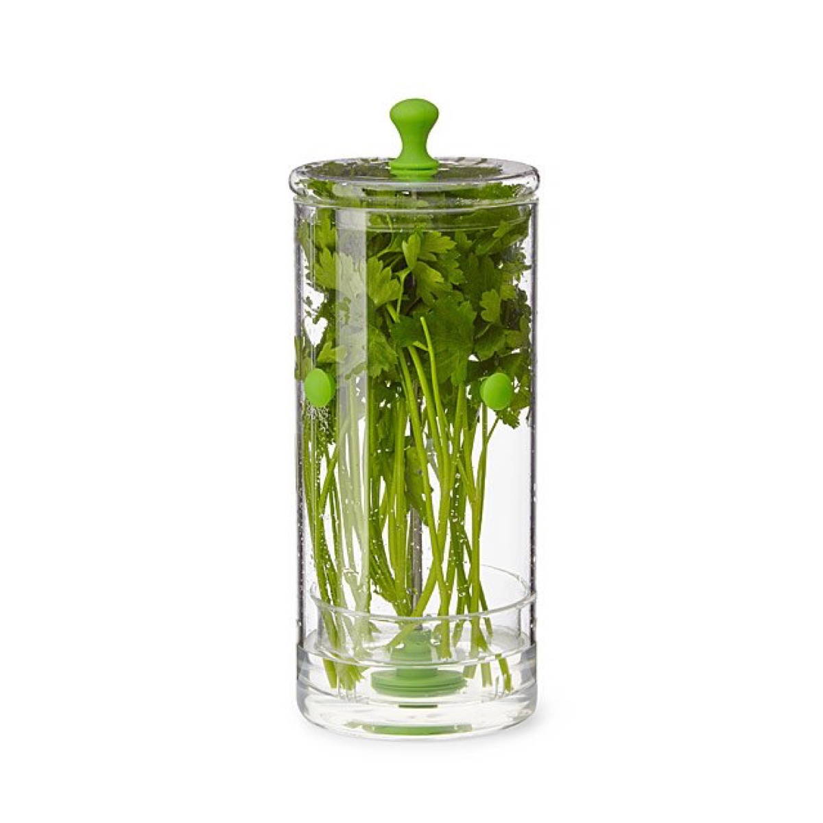 clear glass herb jar on white background