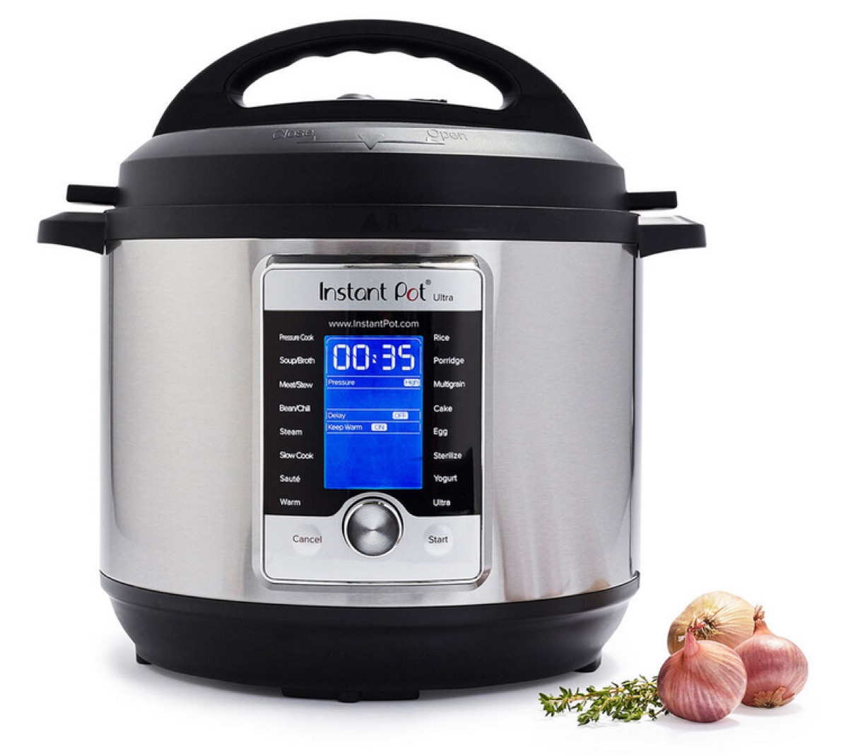 silver instant pot with black lid