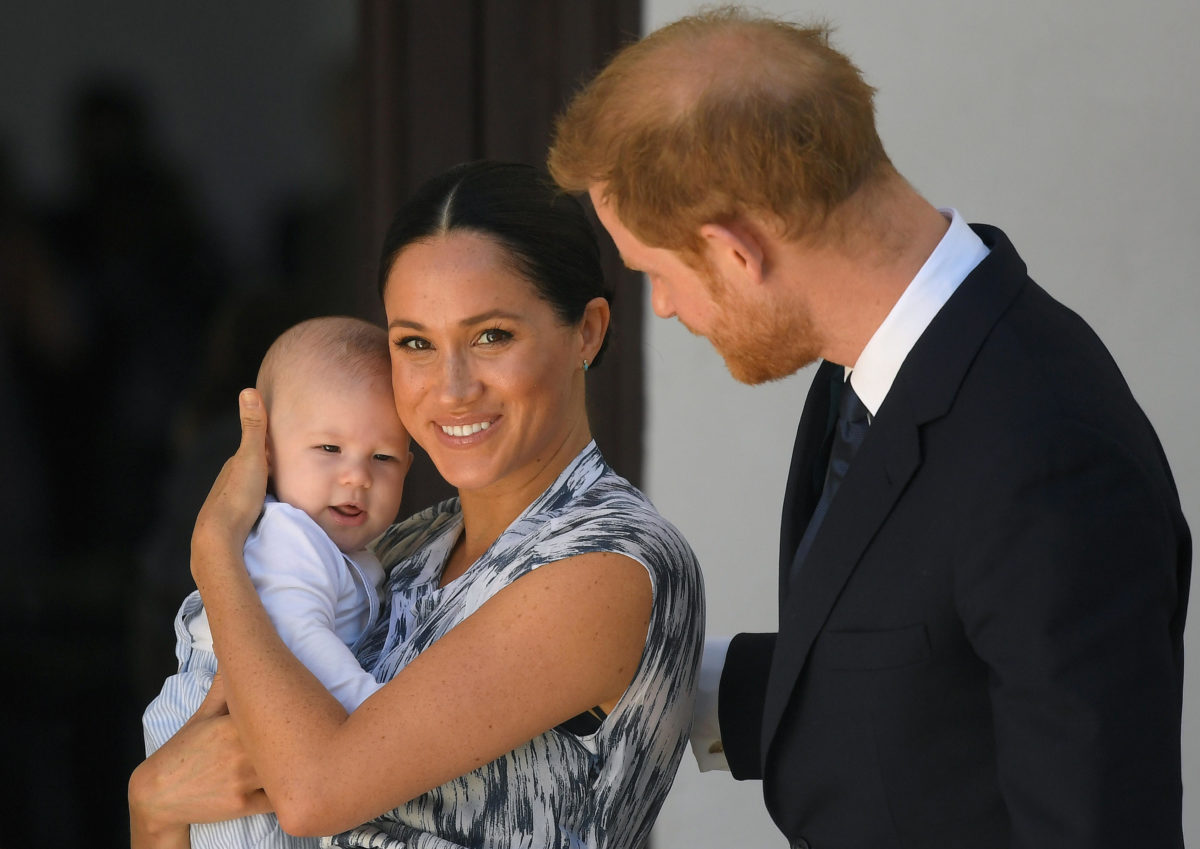 The Duke and Duchess of Sussex hold their son Archie during a meeting with Archbishop Desmond Tutu and Mrs Tutu at their legacy foundation in cape Town, on day three of their tour of Africa.