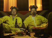 jesse and walt wearing their yellow lab outfits on Breaking Bad