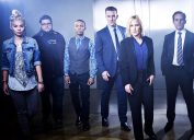 Hayley Kiyoko, Charley Koontz, Shad Moss, James Van Der Beek, Patricia Arquette and Peter MacNicol on the set of the CBS drama CSI: CYBER