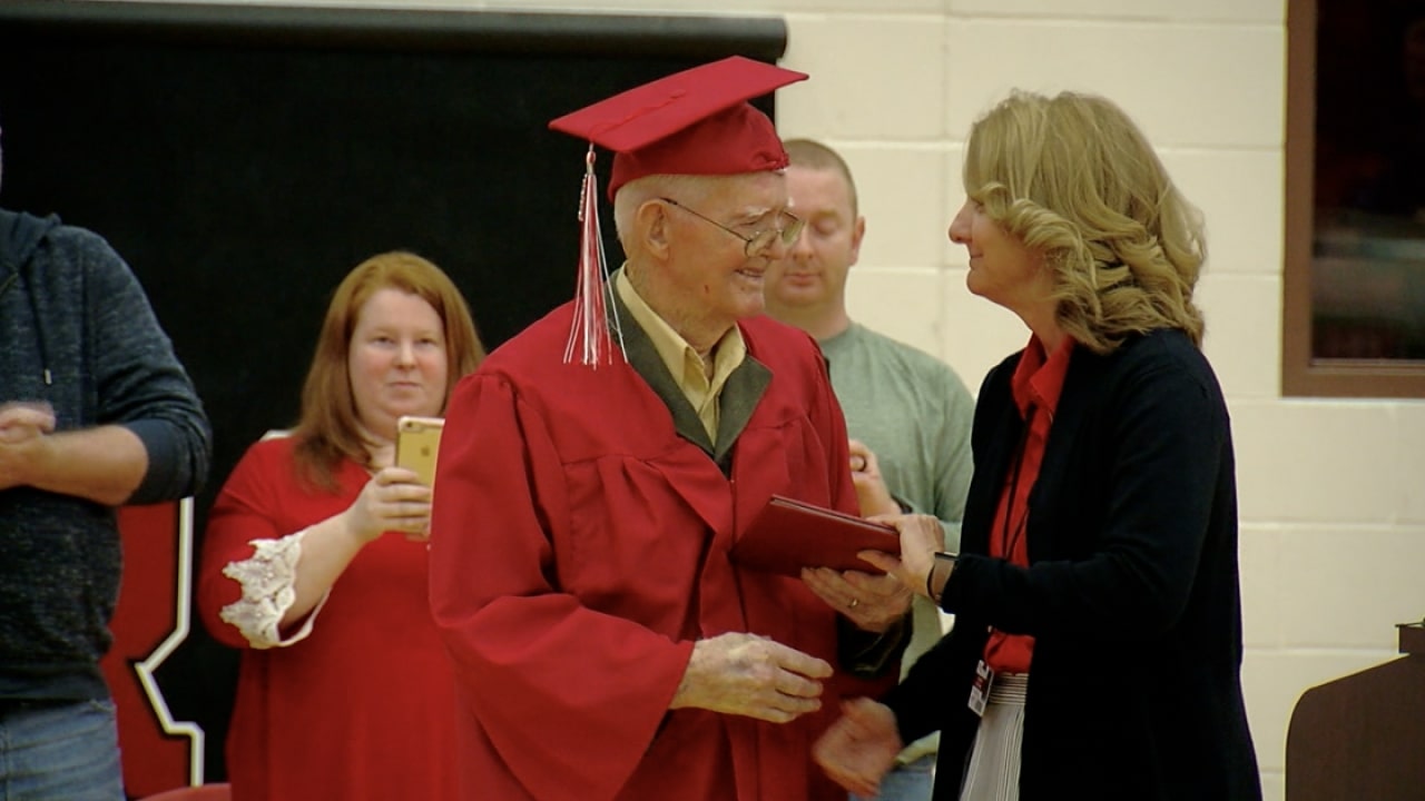 Lewie Shaw graduates high school at 95 in cap and gown