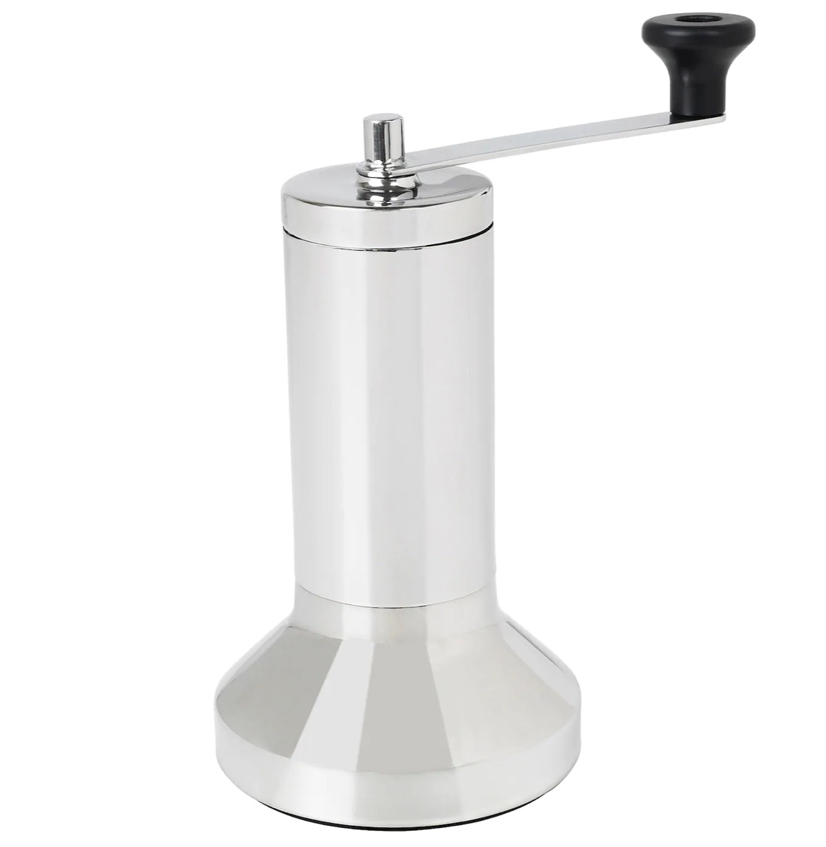silver coffee grinder with hand crank