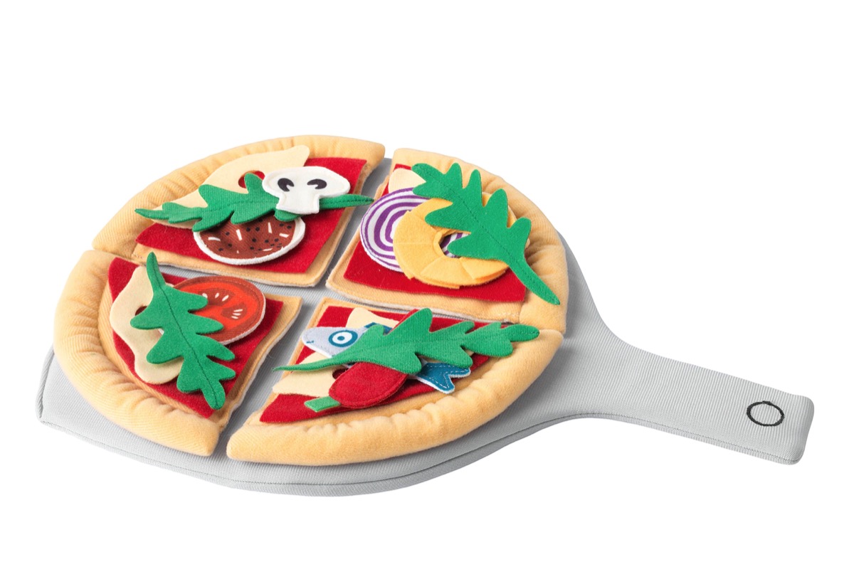 fabric pizza on gray fabric pizza paddle