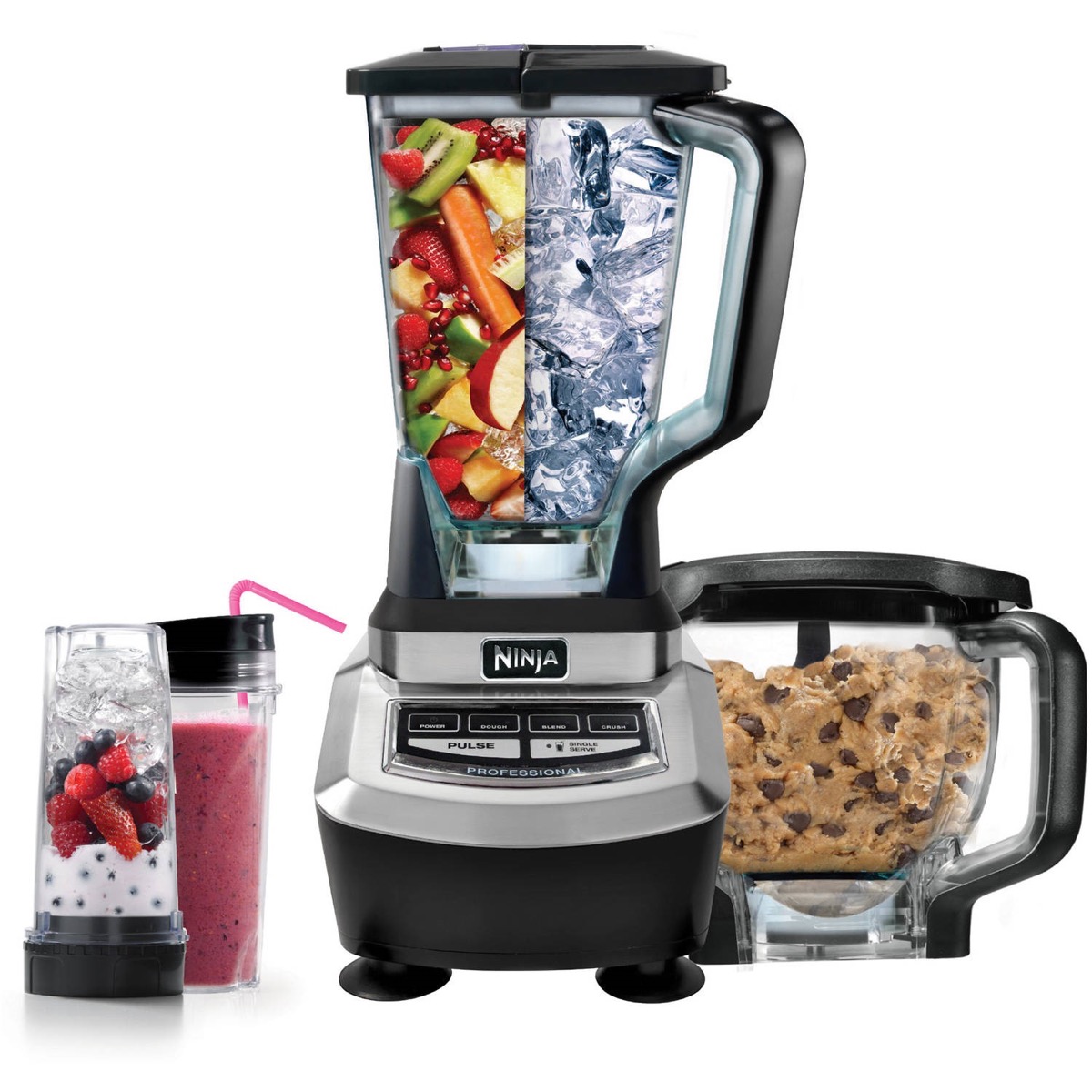 ninja blender and smoothie next to it