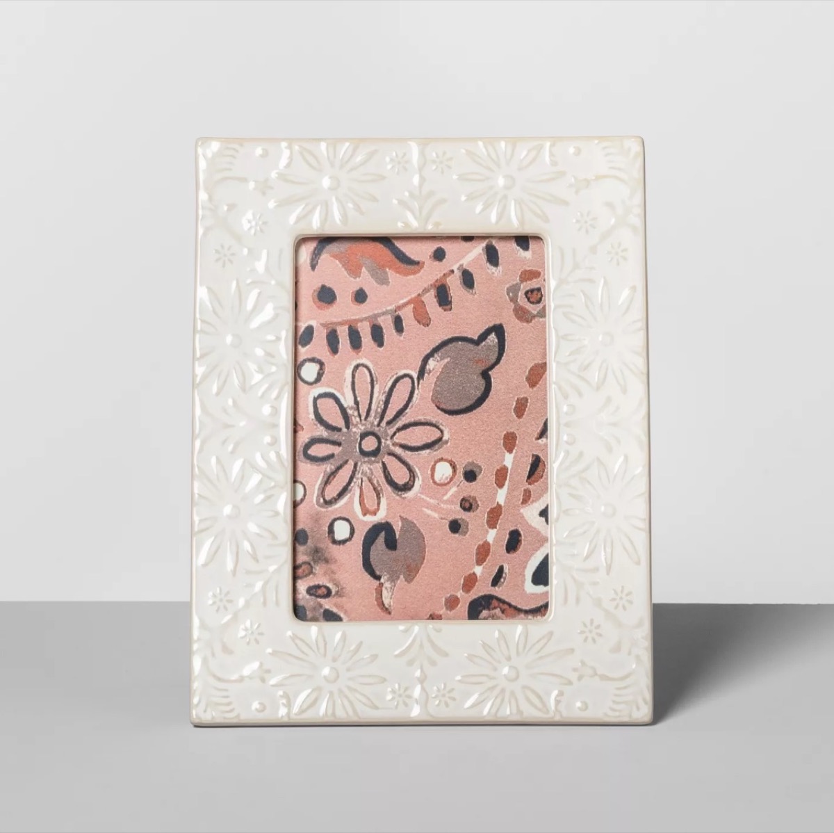 white embossed ceramic picture frame