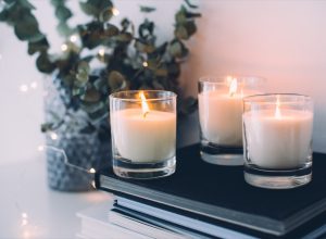Cozy home decor: burning candles