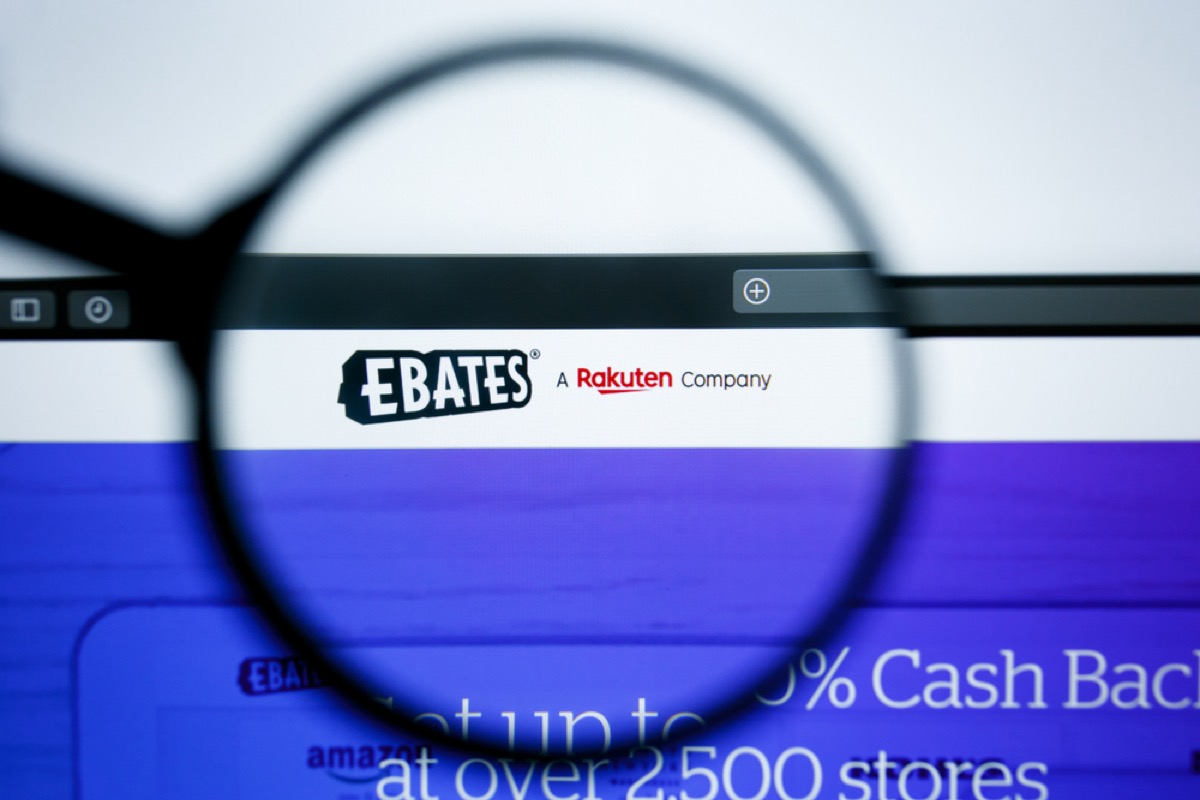 ebates extension on computer screen with magnify glass over the logo "ebates"