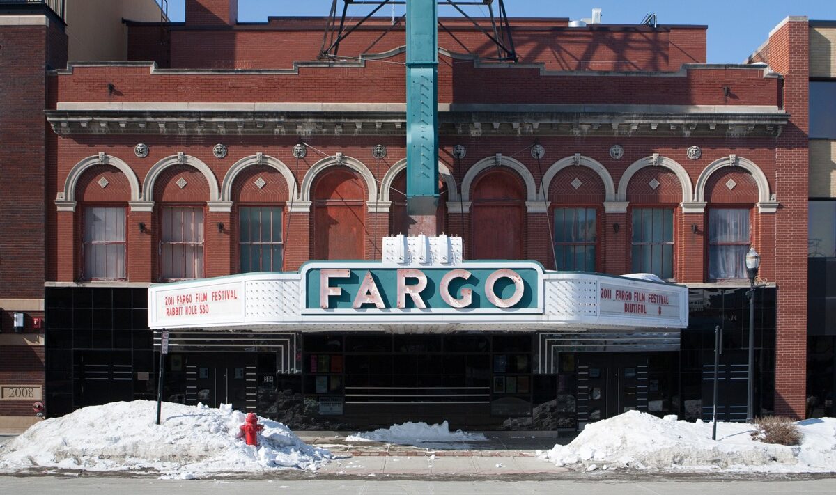 Snow outside the Fargo theatre in North Dakota