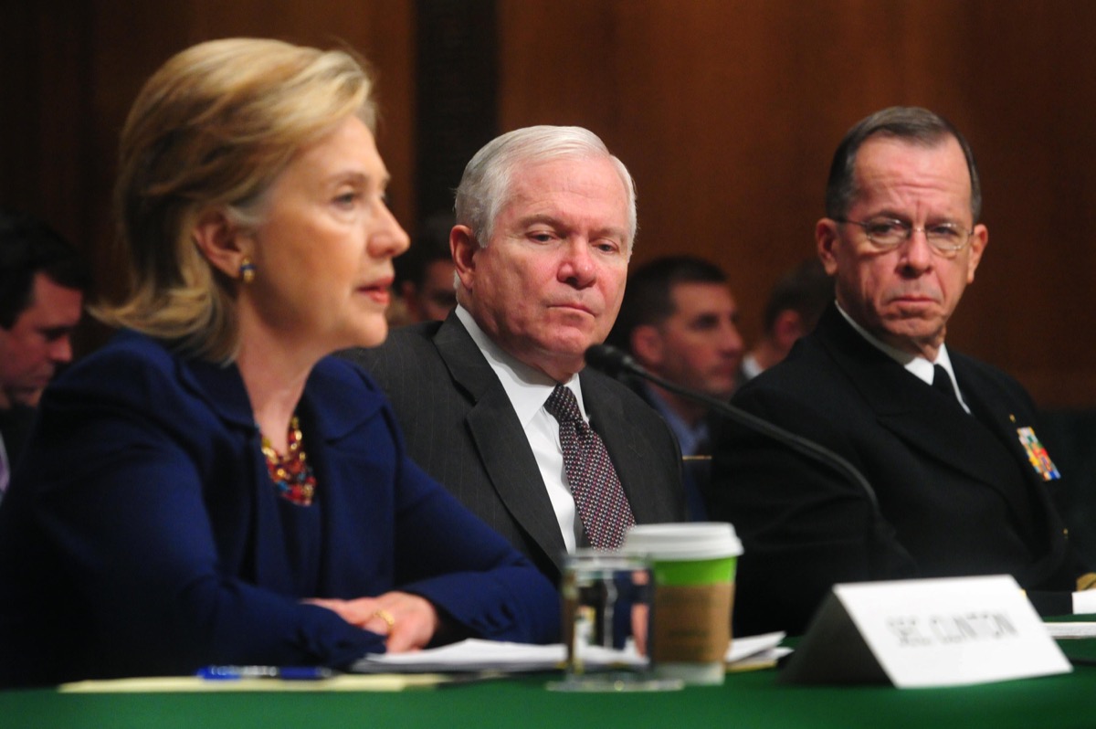 Secretary of State Hillary Clinton (L), Defense Secretary Robert Gates (C) and Chairman of the Joint Chiefs of Staff Adm. Michael Mullen testify before a Senate Armed Services Committee Hearing on Afghanistan in Washington on December 2, 2009.