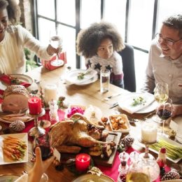 multiracial family celebrating christmas together