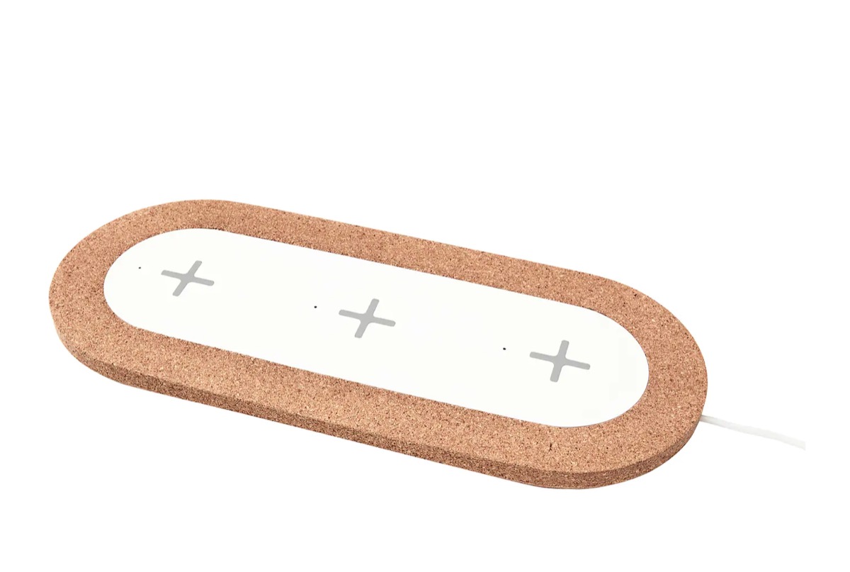 cork-trimmed three-device charging pad