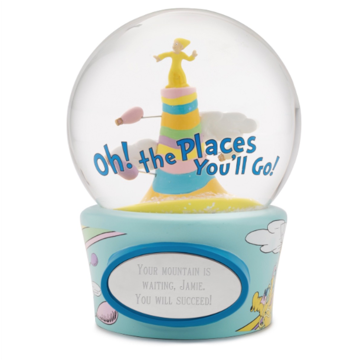 oh the places you'll go snowglobe on blue base