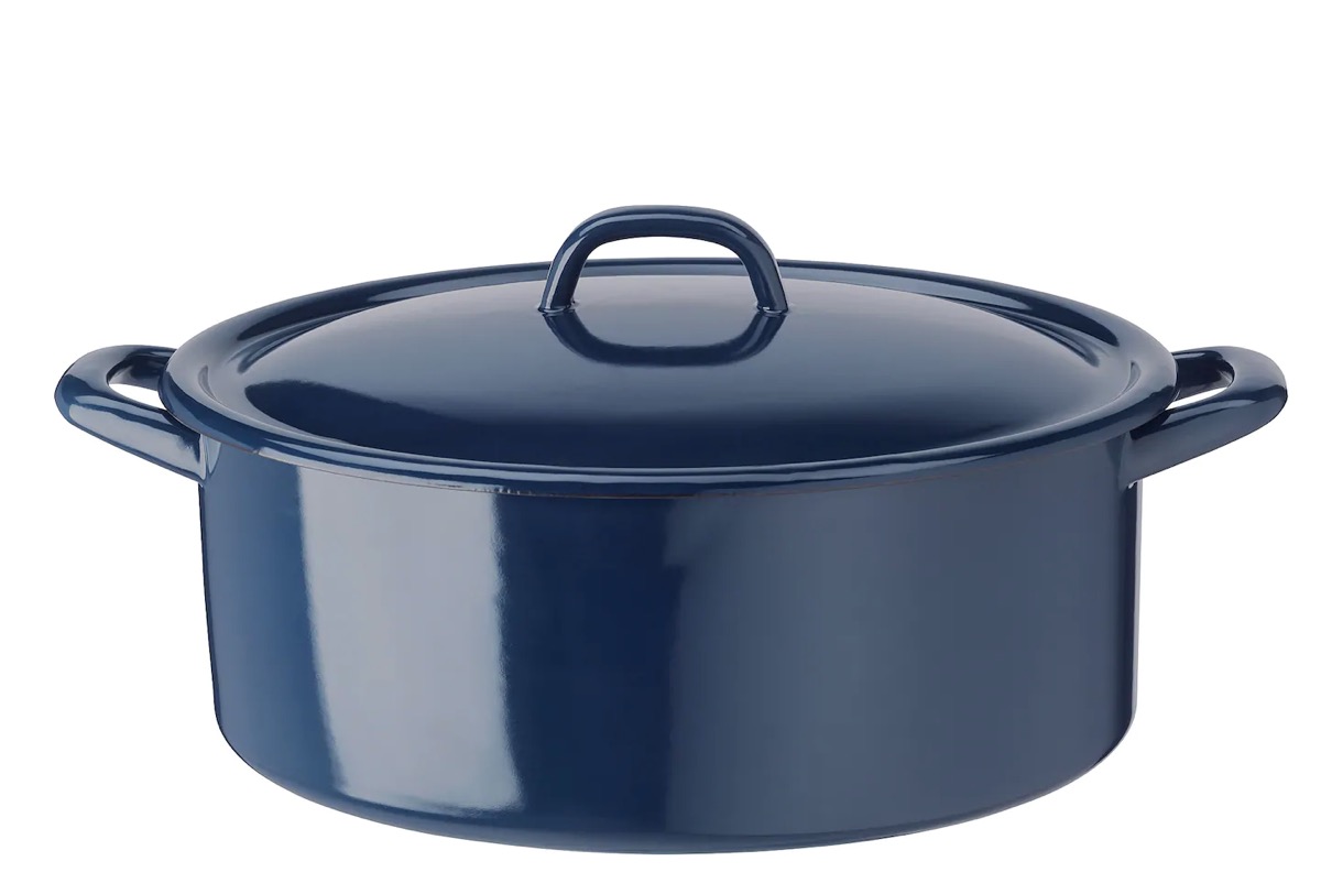 blue enamel pot with lid