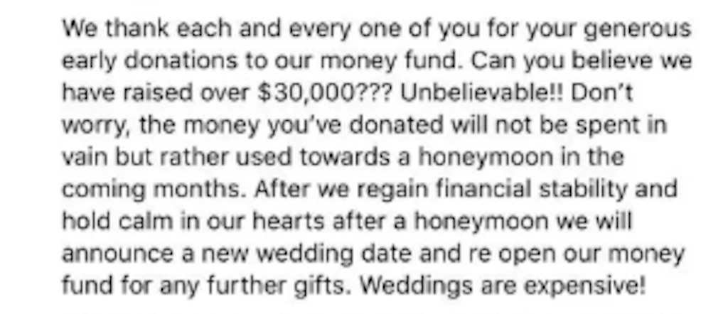 bride cancels wedding keeps money from guests