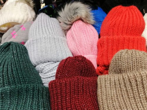 multicolored winter hats