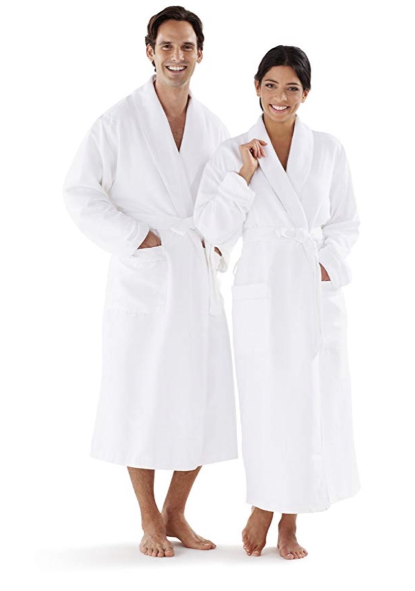 boca white man and woman standing in white terry womens and mens robe