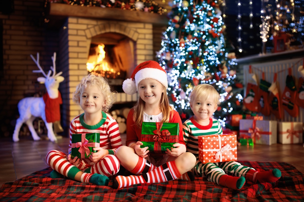 children in matching christmas pajamas