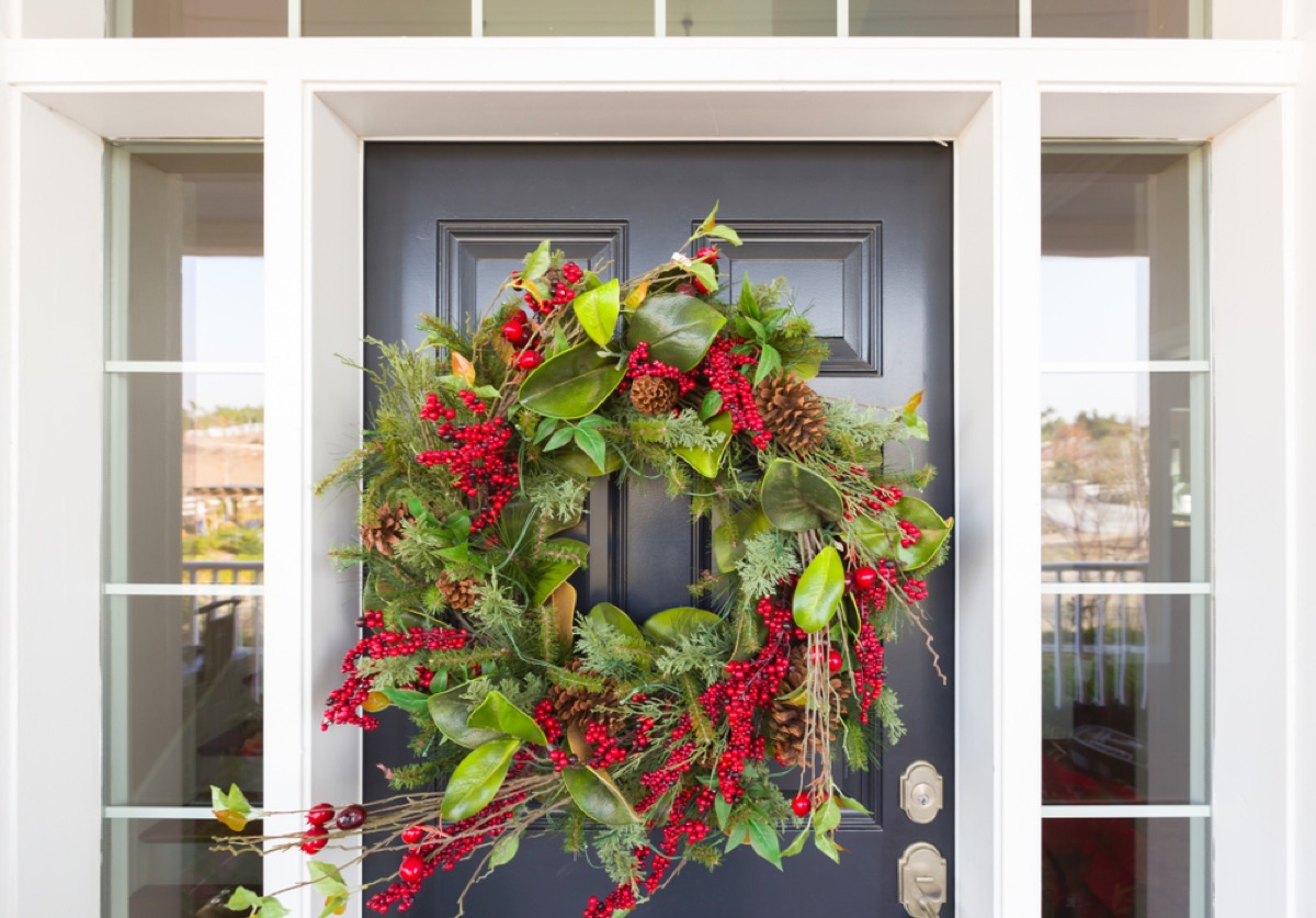 Christmas wreath on black front door