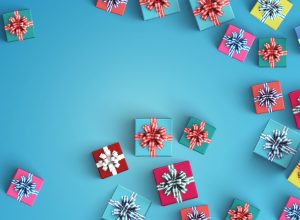 gifts on blue backgrounds