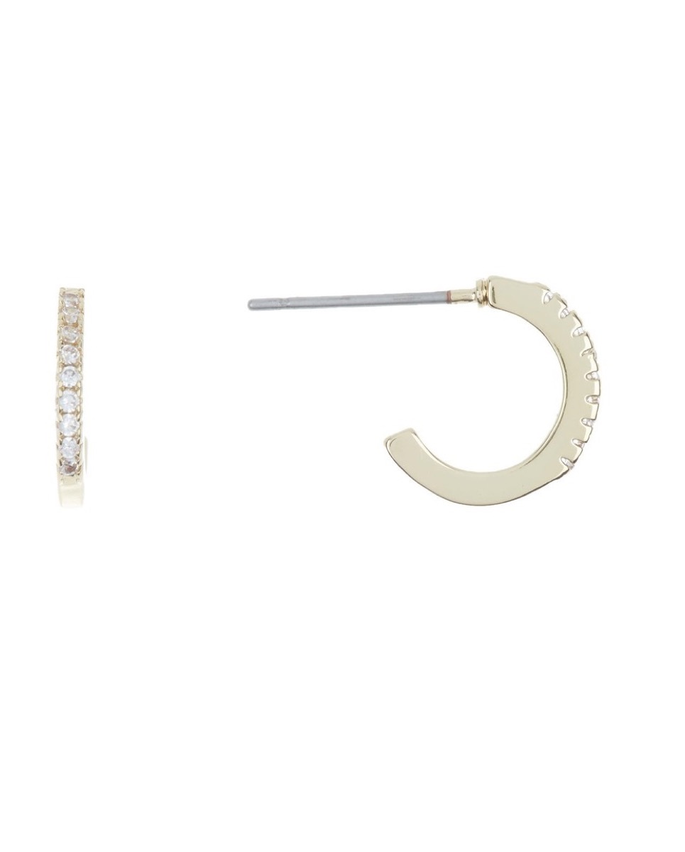 gold toned hoop earrings with CZ stones