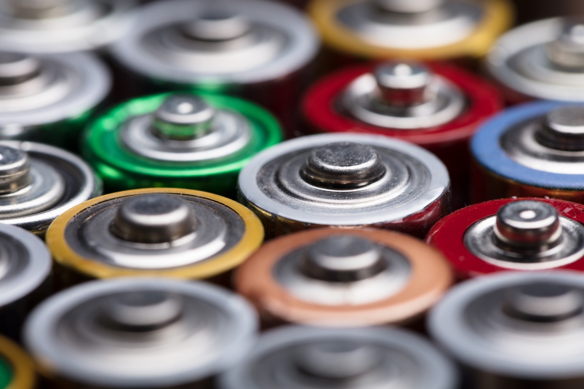 high angle view of different batteries