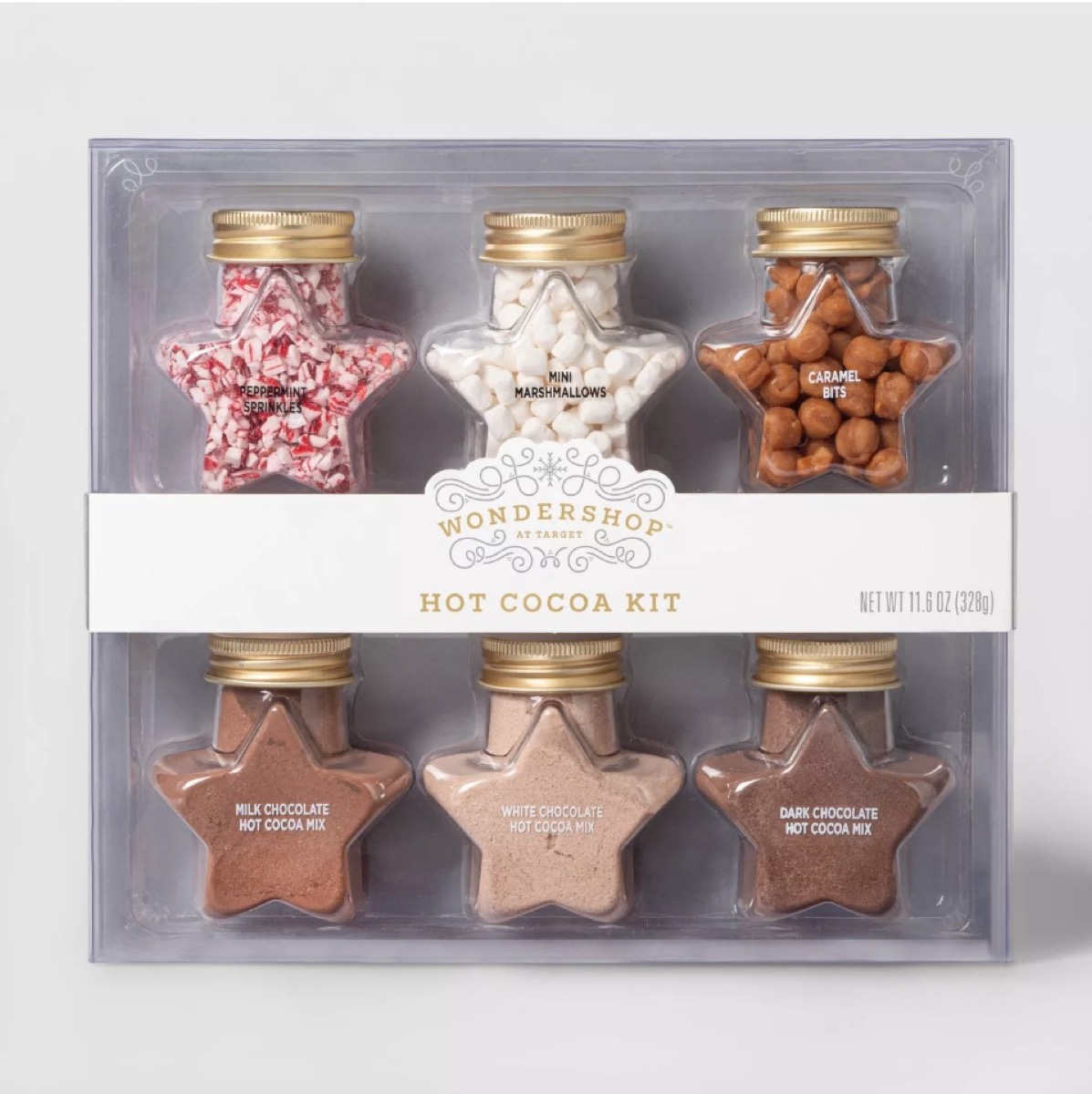 six star shaped bottles of hot cocoa kit