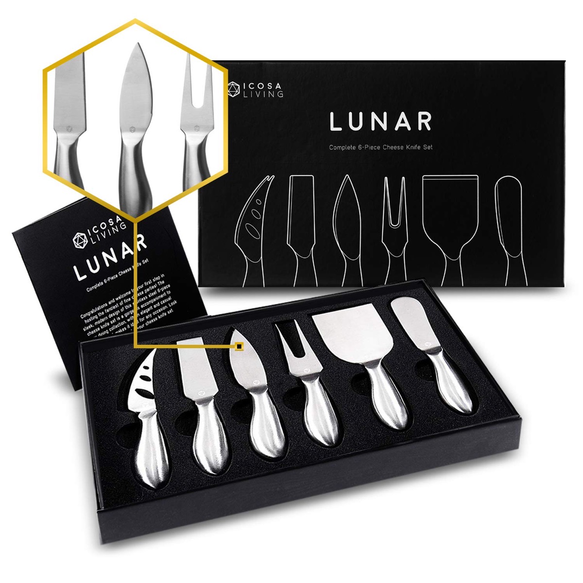 lunar premium 6 piece cheese knife set
