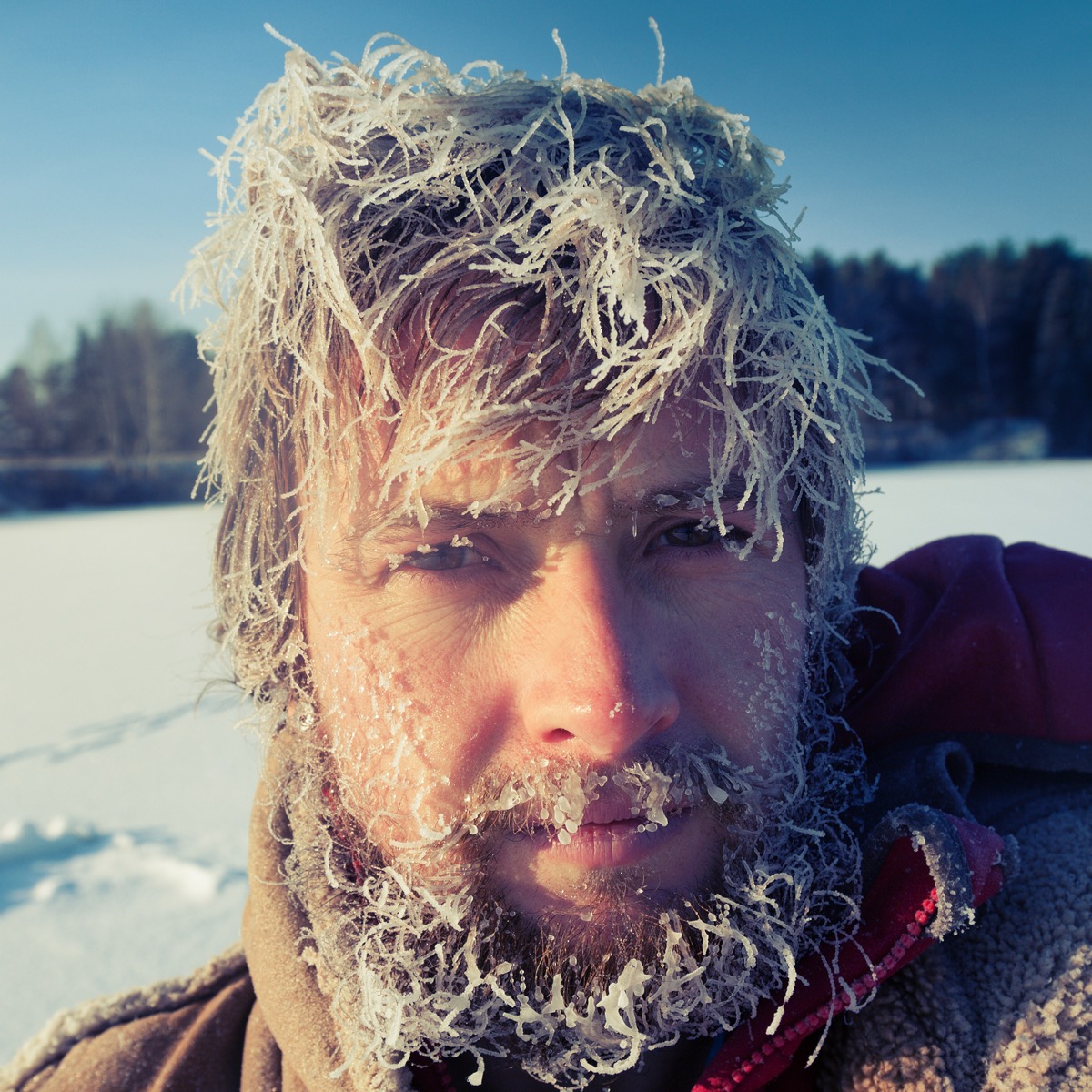 man with frozen hair