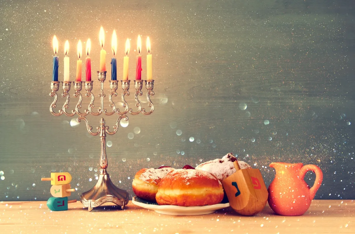 menorah with fried pastries