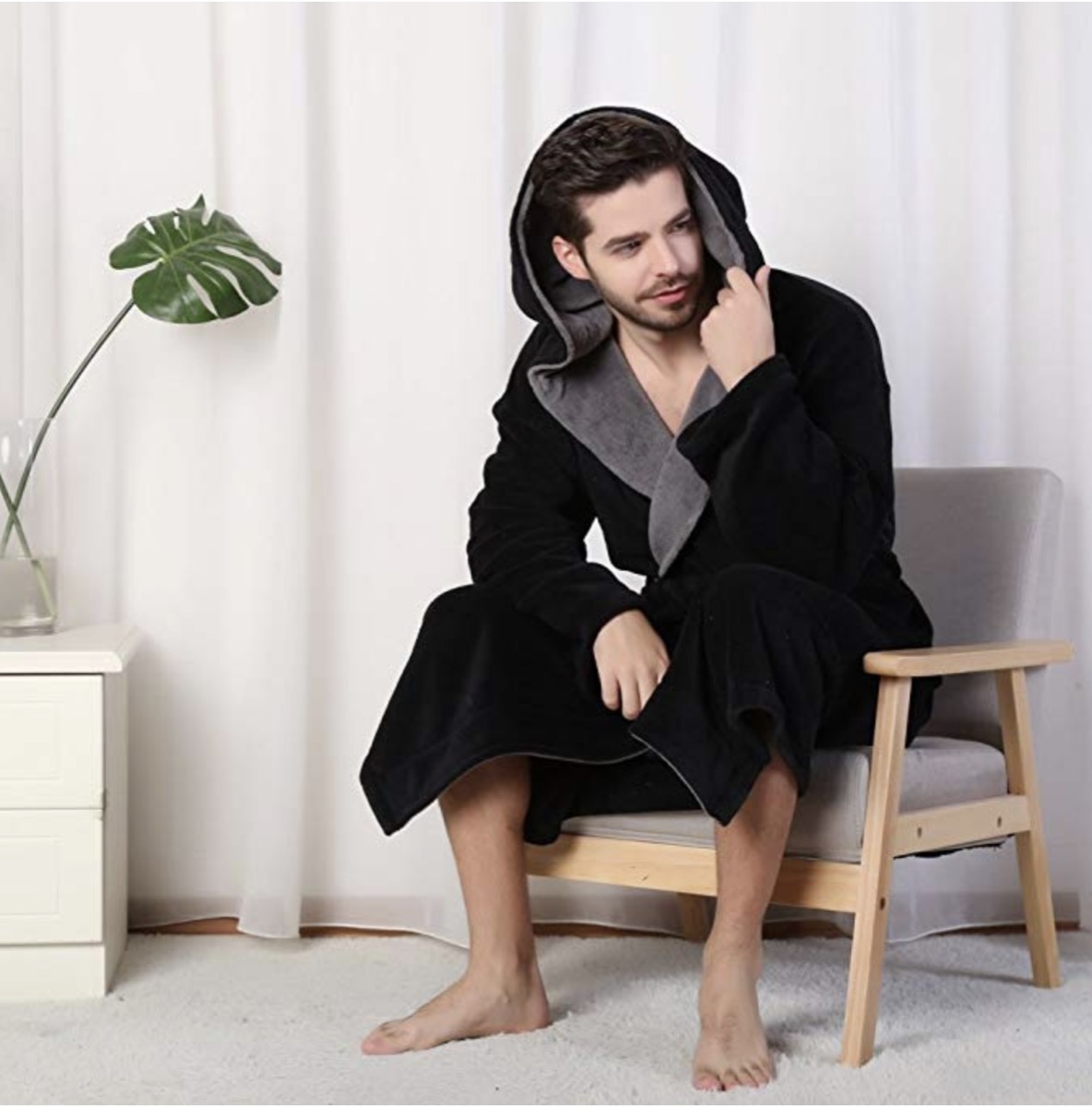 men's black soft spa bathrobe