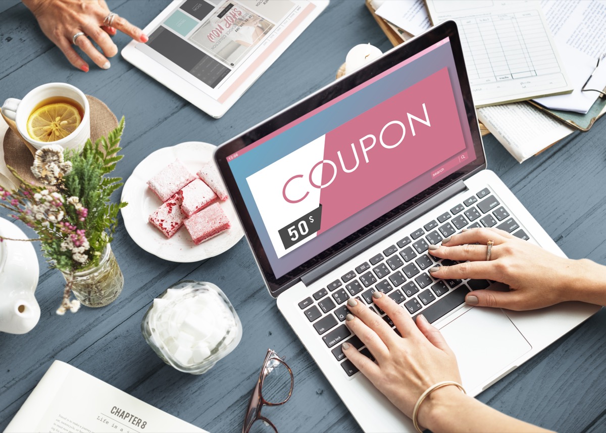 online coupon on laptop screen