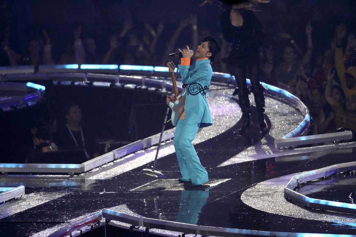 Singer Prince performing at the Super Bowl