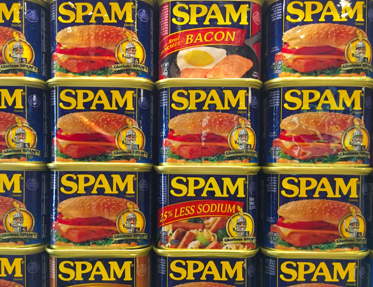 spam cans on shelf
