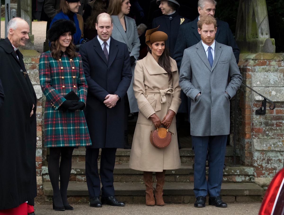 Britain's Queen Elizabeth leads the British royal family as they attend a Christmas service at St Mary Magdalene church on the Sandringham Estate in Norfolk. Prince Harry's girlfriend American actress Meghan Markle attended the service having been invited