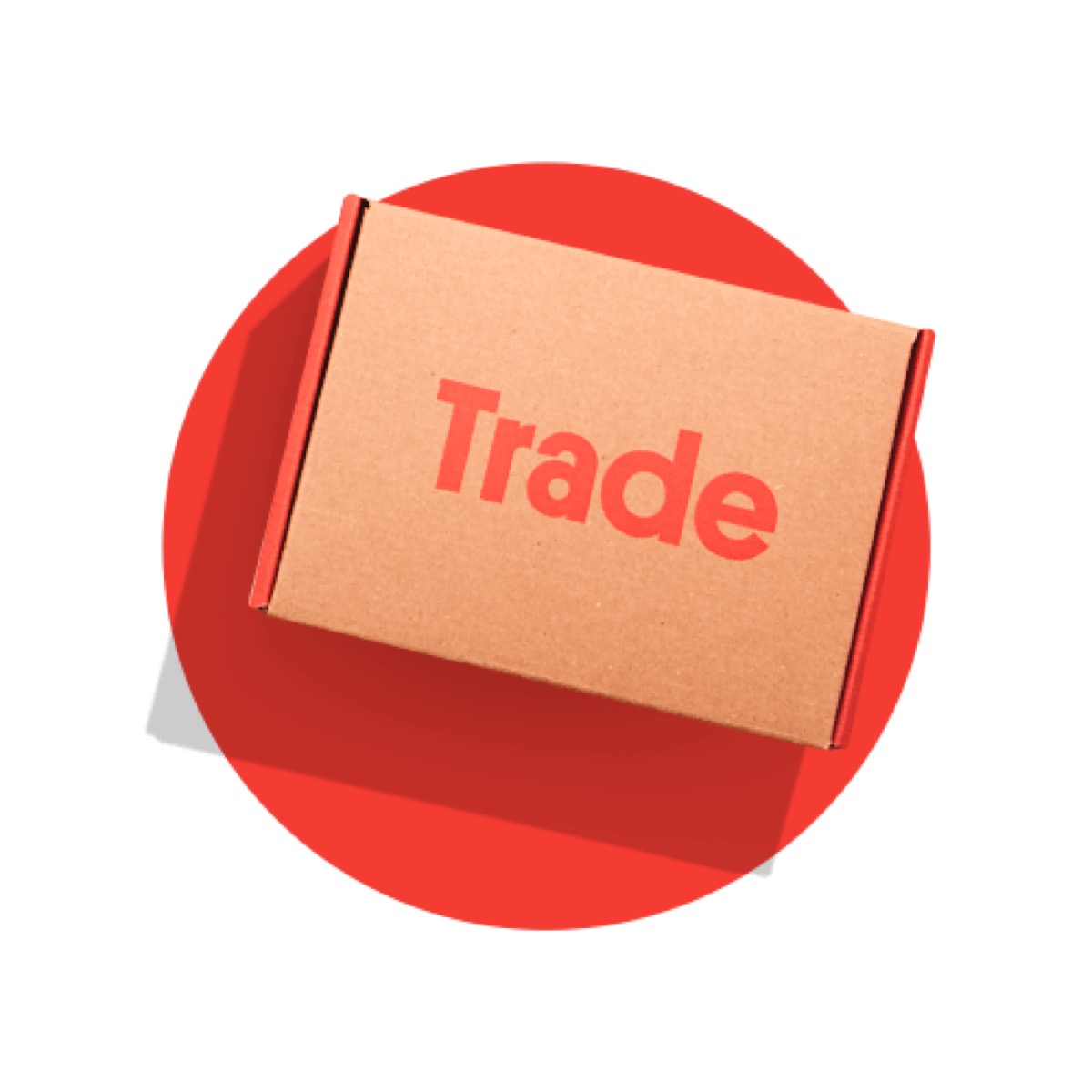 brown cardboard box from trade on red circle and white background