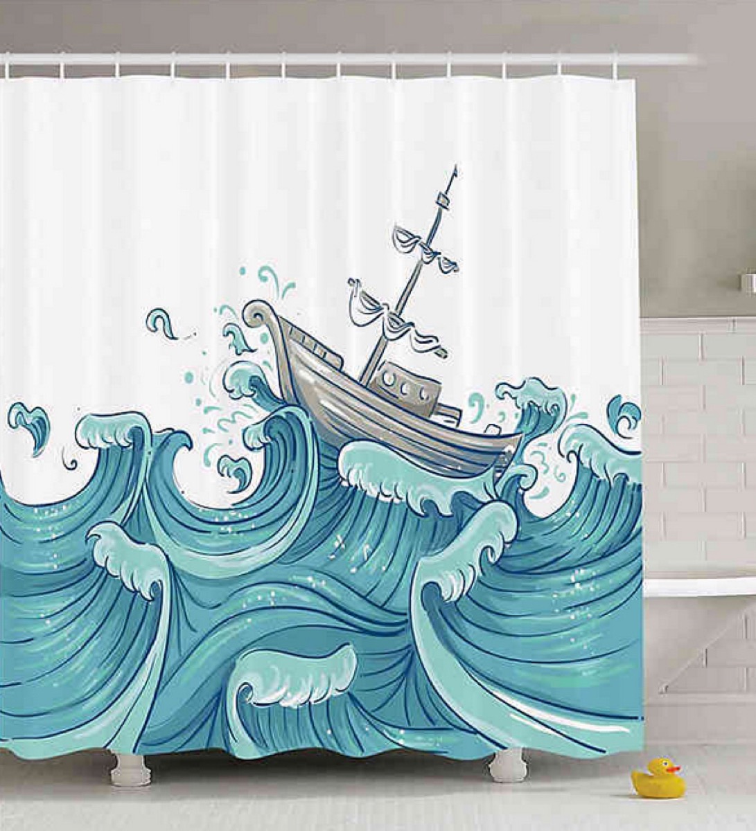 waves and ship shower curtain