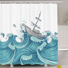waves and ship shower curtain