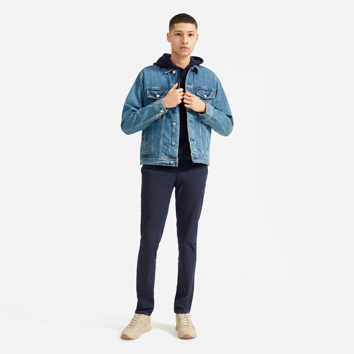 Man wearing casual jean jacket