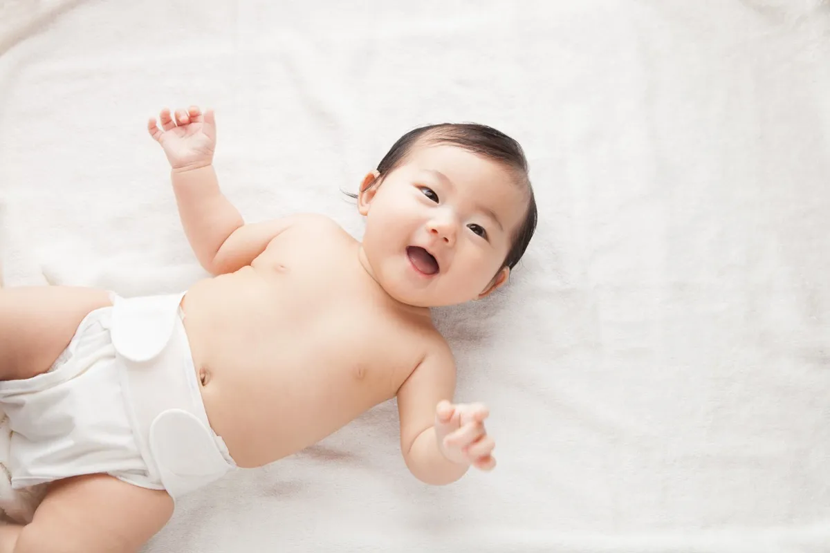 asian baby in diaper