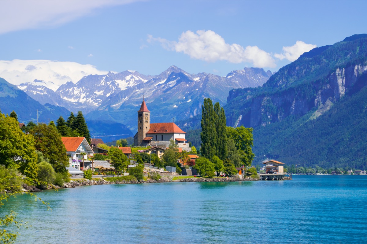 the small town of brienz viewed from brienz lake switzerland