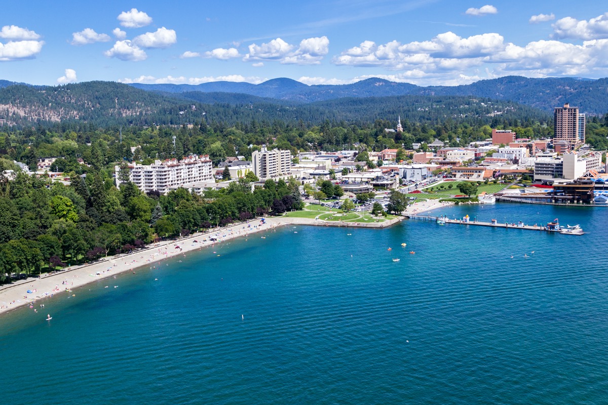 beautiful overview of the lake and city of coeur d' alene