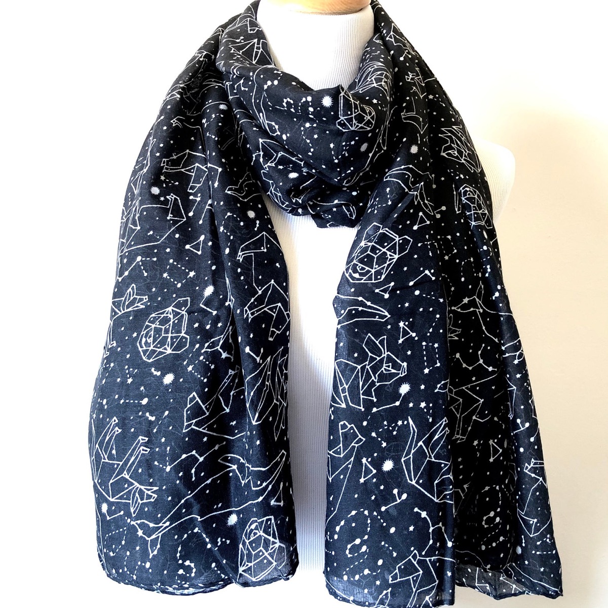 Blue and white constellation scarf