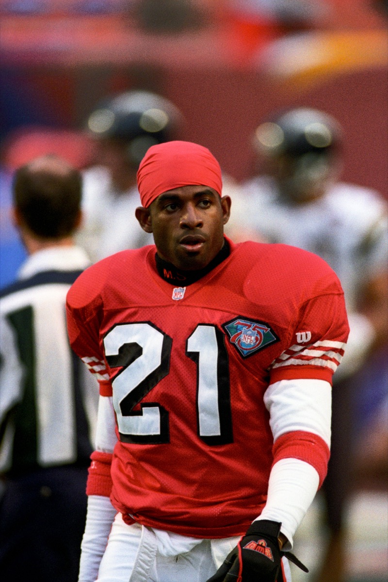 Deion Sanders competing for the San Francisco 49ers at the 1995 Super Bowl